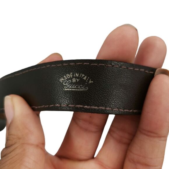 Rare Vintage Gucci Skinny Brown G Monogram Suede Belt with 24KT Gold-Plated Buck